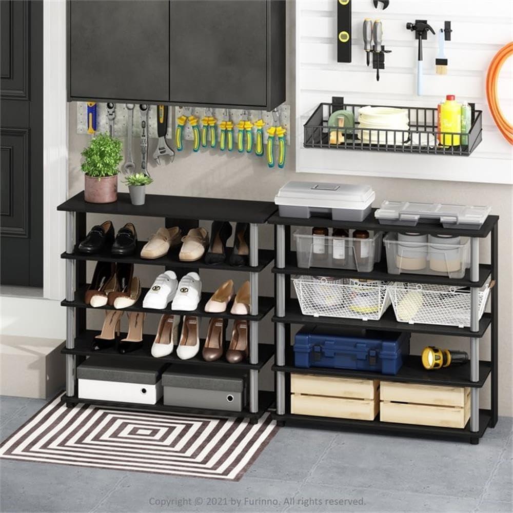 Furinno Durable 23.6"W x 11.6"D x 29.5"H 3-Shelf Freestanding Shelving Unit, Dark Cherry and Black