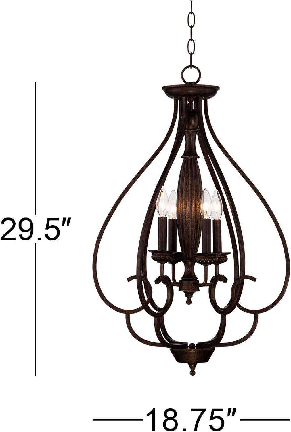 Franklin Iron Works Dunnell Bronze Foyer Pendant Chandelier 18 3/4" Wide Modern Open Scroll 4-Light Fixture for Dining Room Kitchen Island Bedroom