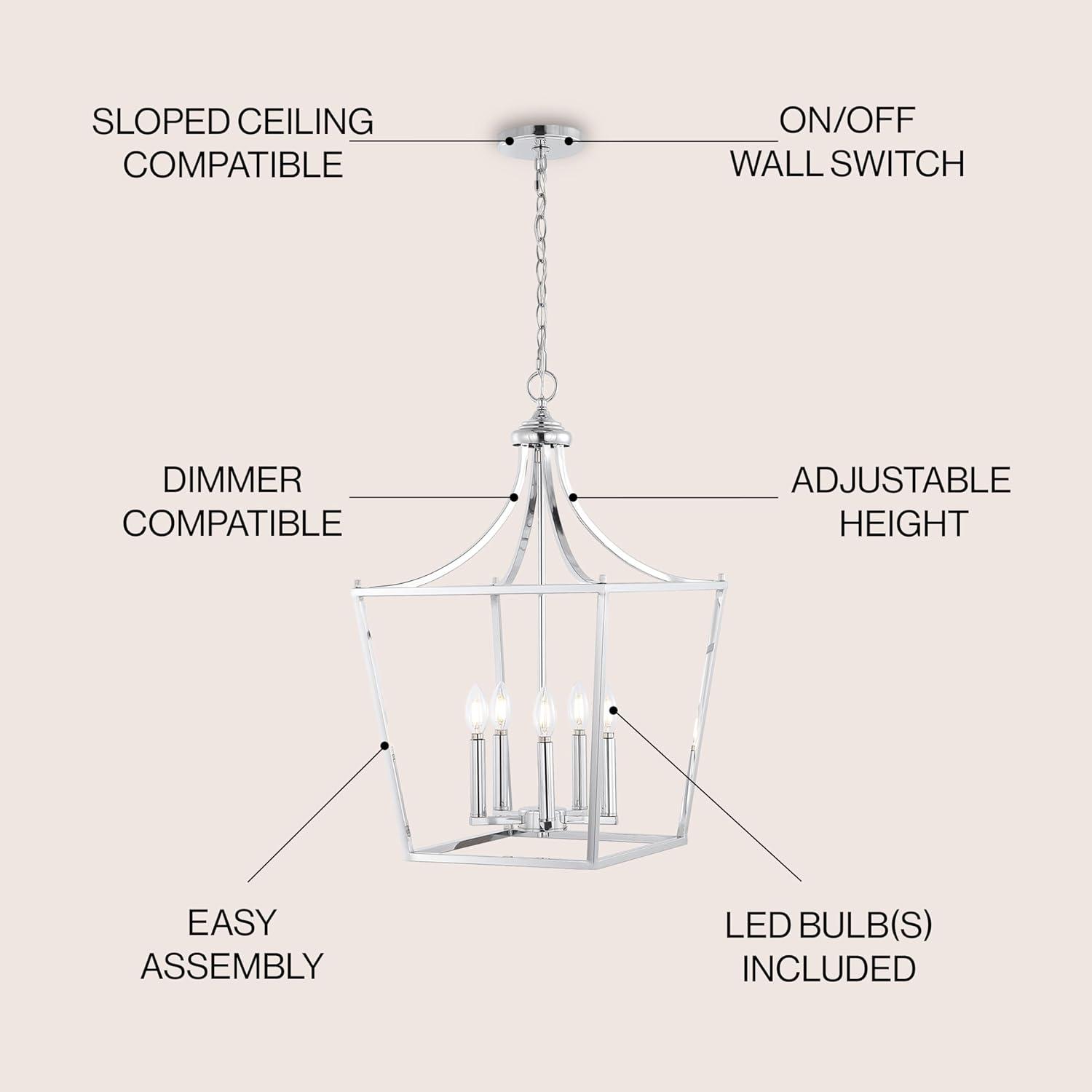 Camden 13" 4-Light Iron Classic Midcentury Pendant Lantern, Chrome