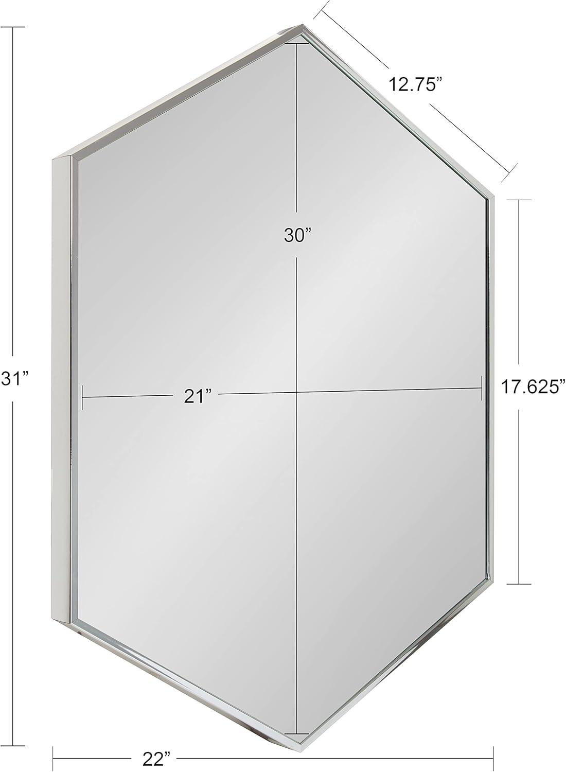 Kate and Laurel Rhodes Modern Hexagon Wall Mirror, 22 x 31, Silver, Decorative Geometric Hexagon MIrror with Chrome Finish for Elegant Contemporary Wall Decor