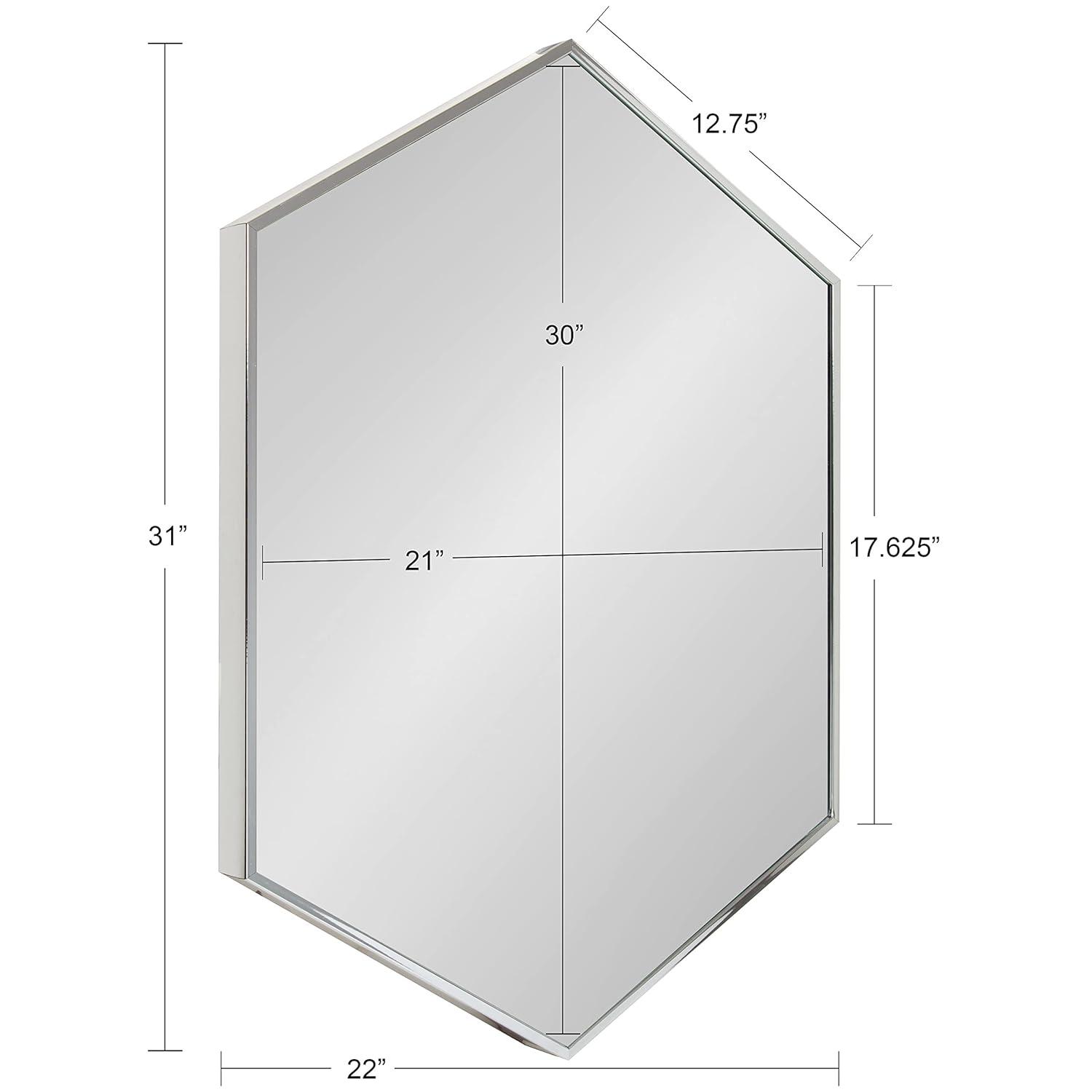 Kate and Laurel Rhodes Modern Hexagon Wall Mirror, 22 x 31, Silver, Decorative Geometric Hexagon MIrror with Chrome Finish for Elegant Contemporary Wall Decor