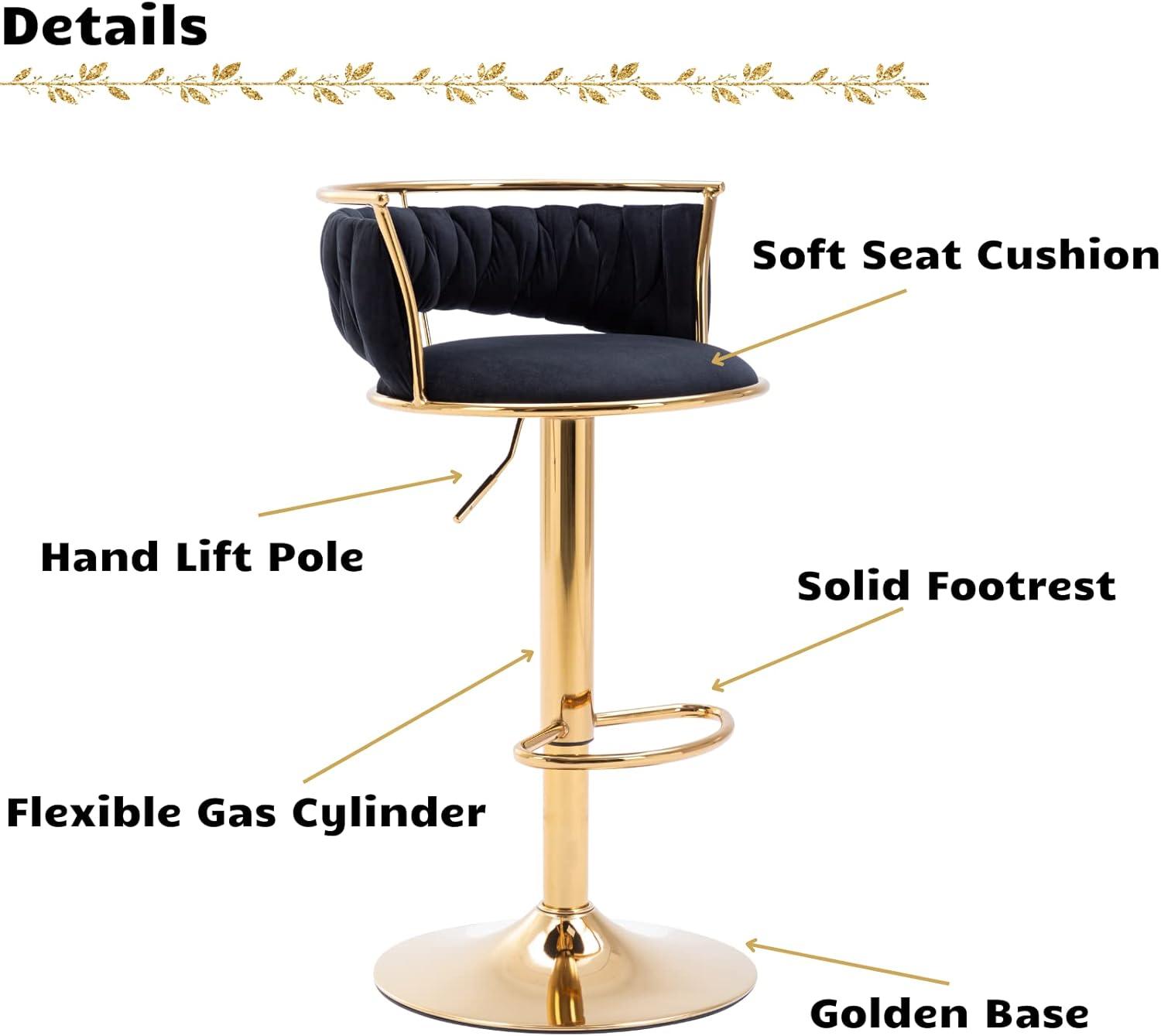 Modern Velvet Adjustable Swivel Bar Stools Set of 2 Orange