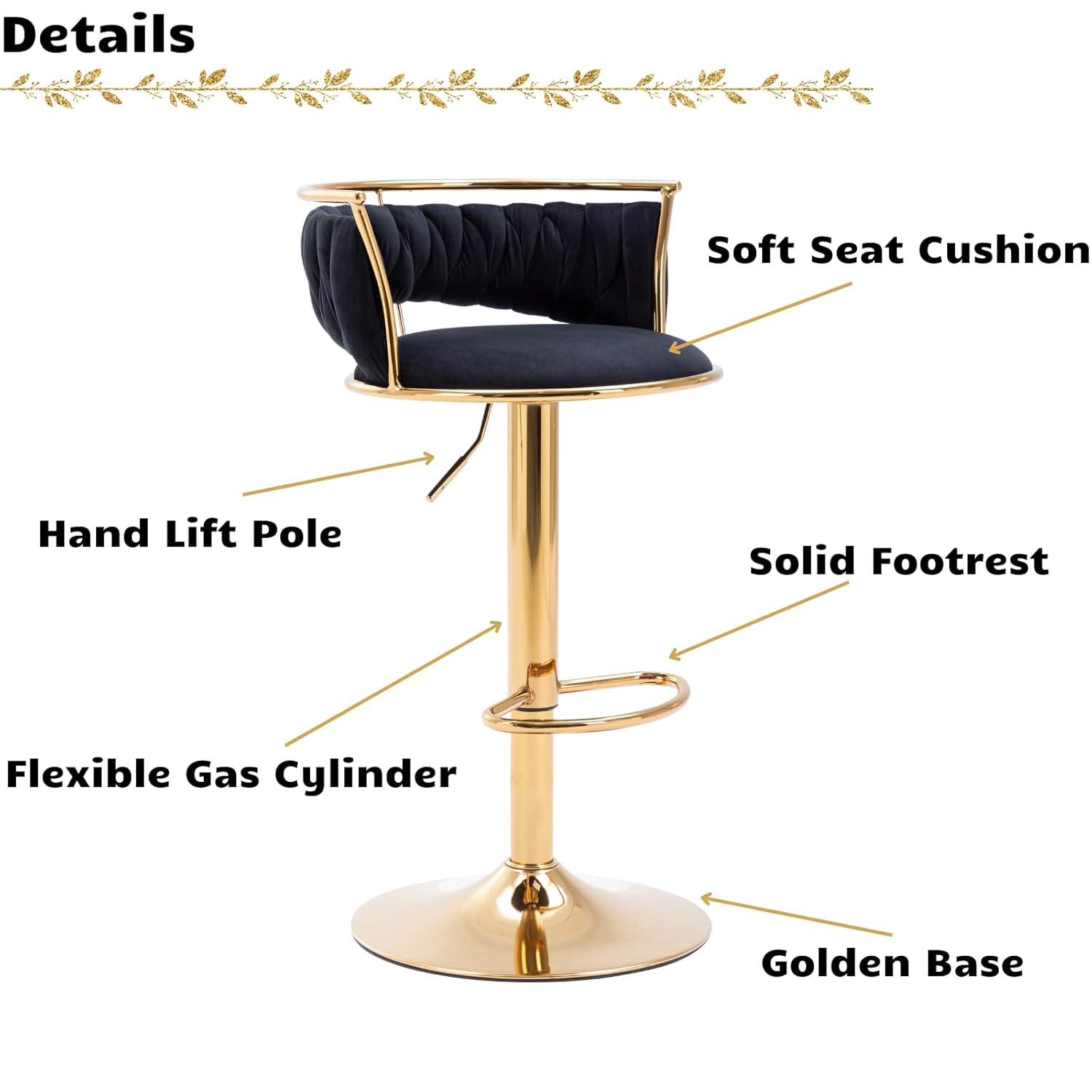 Modern Velvet Adjustable Swivel Bar Stools Set of 2 Orange