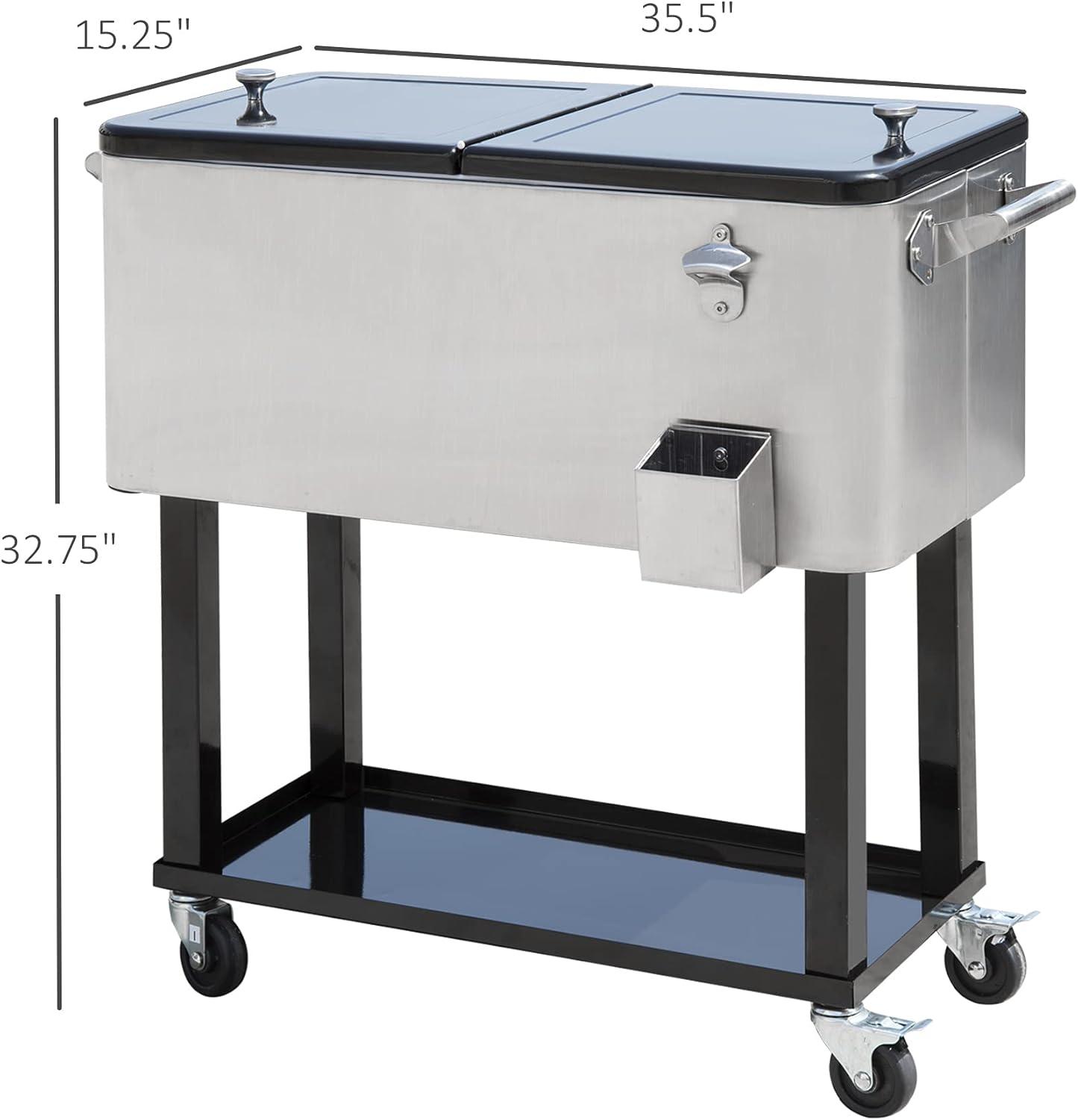 IRHOMA Outsunny 80 QT Rolling Cooling Bins Ice Chest on Wheels Outdoor Stand Up Drink Cooler Cart for Party