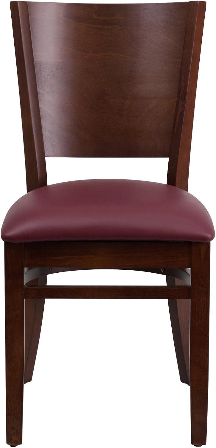 Flash Furniture Lacey Series Solid Back Walnut Wood Restaurant Chair - Burgundy Vinyl Seat