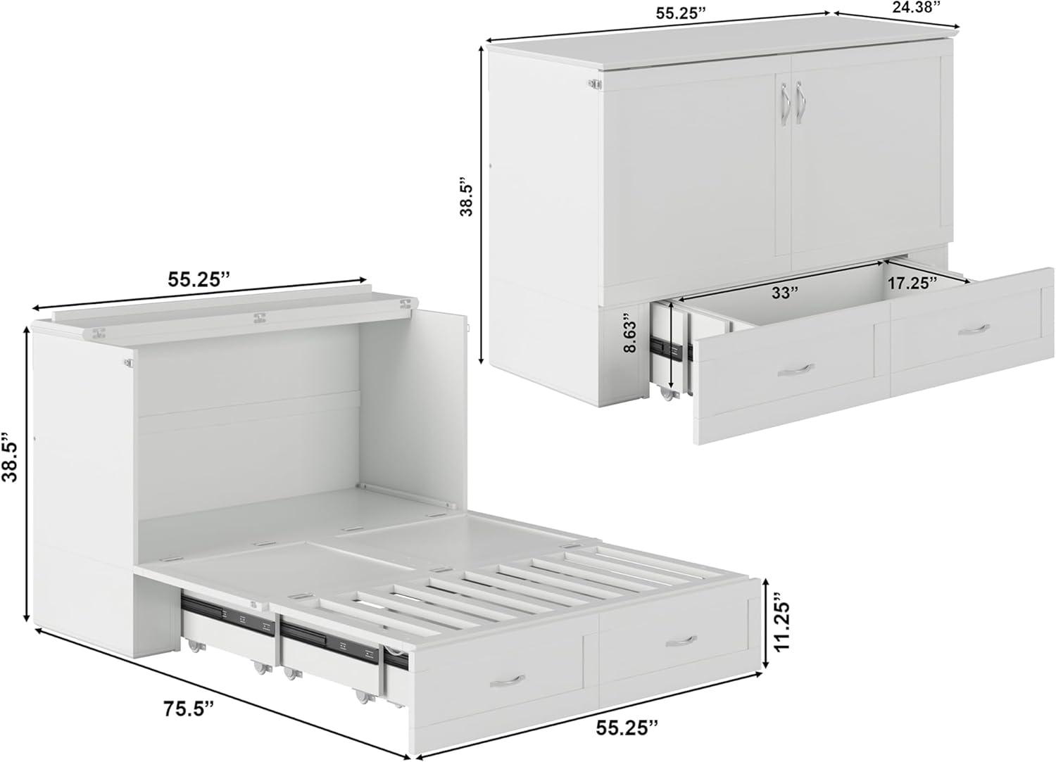 AFI Hamilton Full Solid Wood Murphy Bed Chest with Built-In Charger in White