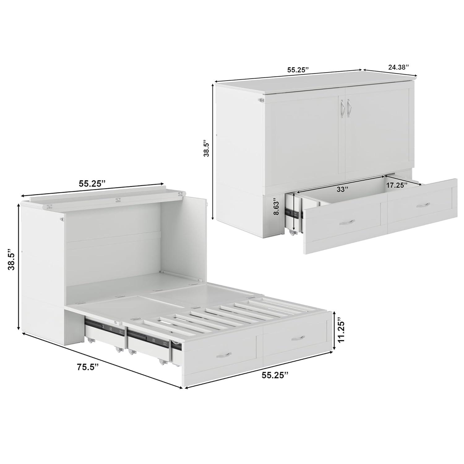 AFI Hamilton Full Solid Wood Murphy Bed Chest with Built-In Charger in White
