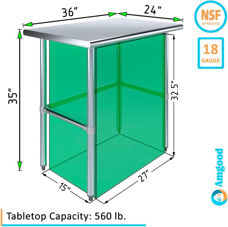 AmGood 24 in. x 36 in. Open Base Stainless Steel Work Table | Residential & Commercial