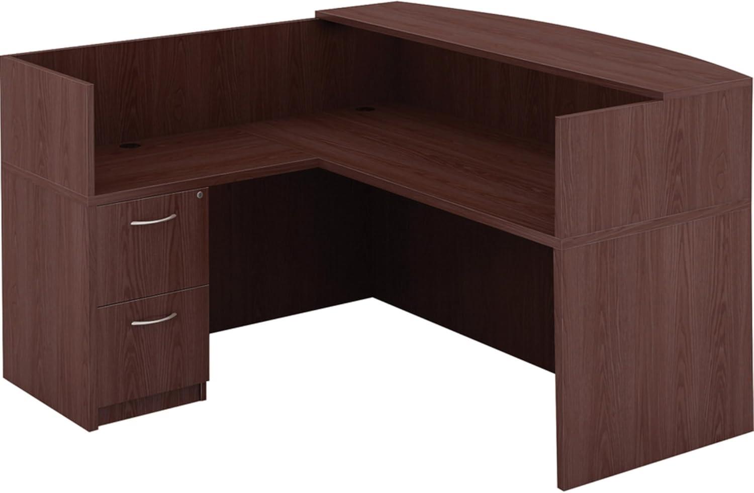 Lorell Essentials Series Mahogany Reception Desk 1" Top, 72" x 36" x 42.5"Desk - Material: Wood - Finish: Mahogany Laminate