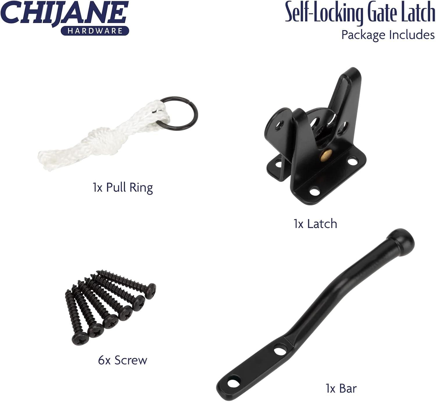 Gate Latch Automatic Gate Gravity Latch Self Locking Fence Gate Latch with Pull Cable for Wooden Fence Gates Door, Black