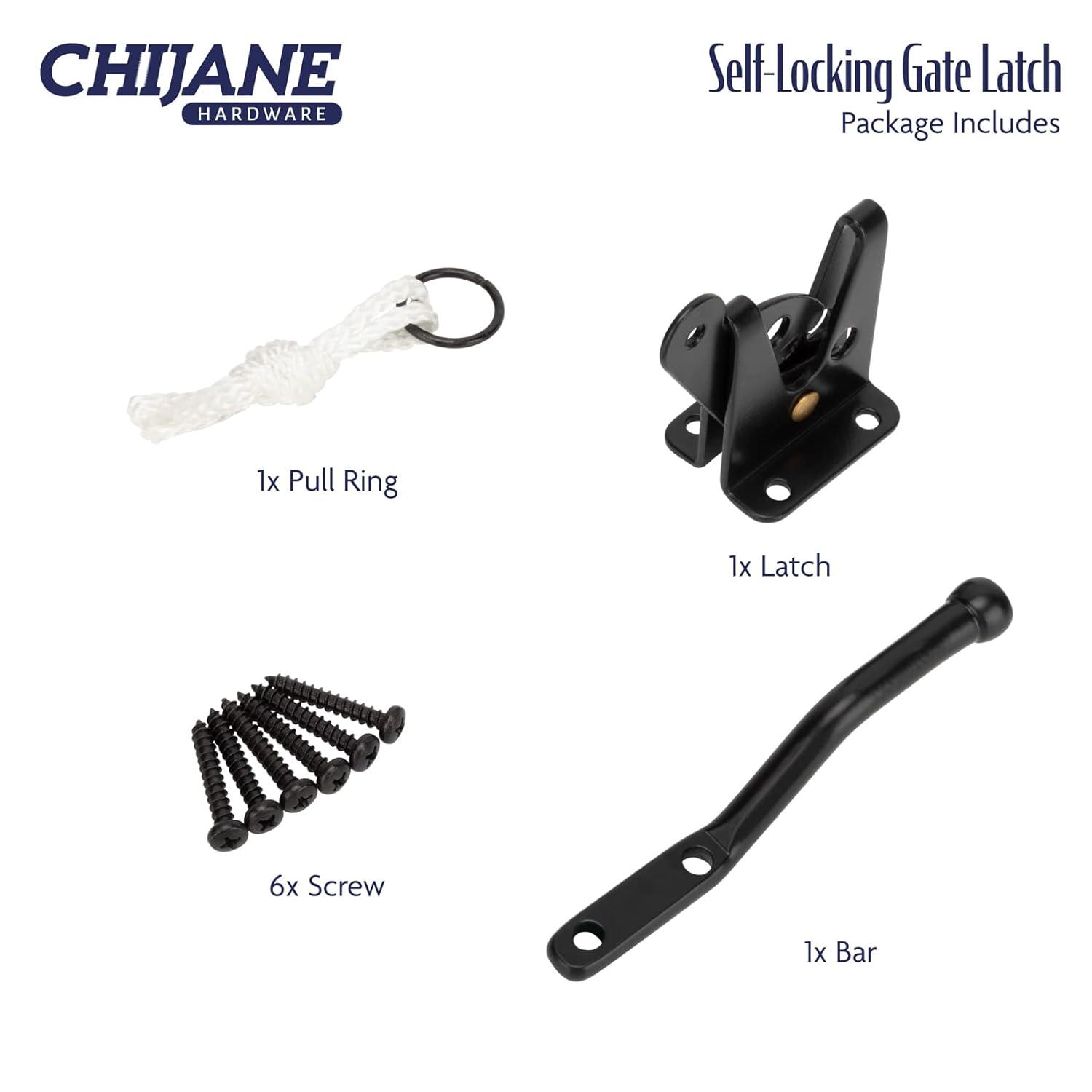 Gate Latch Automatic Gate Gravity Latch Self Locking Fence Gate Latch with Pull Cable for Wooden Fence Gates Door, Black