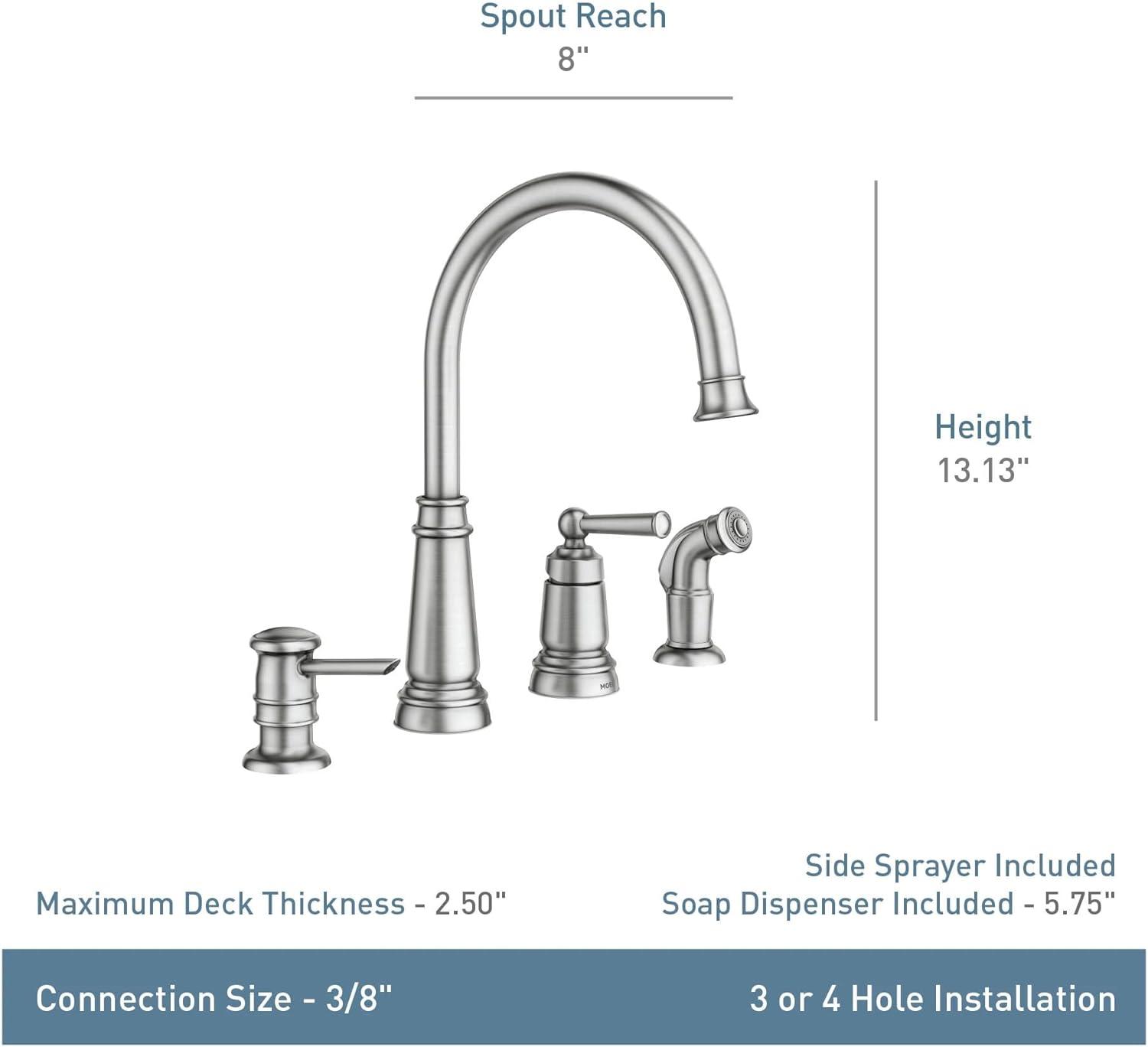 Spot Resist Stainless Steel High Arc Kitchen Faucet with Side Sprayer and Soap Dispenser