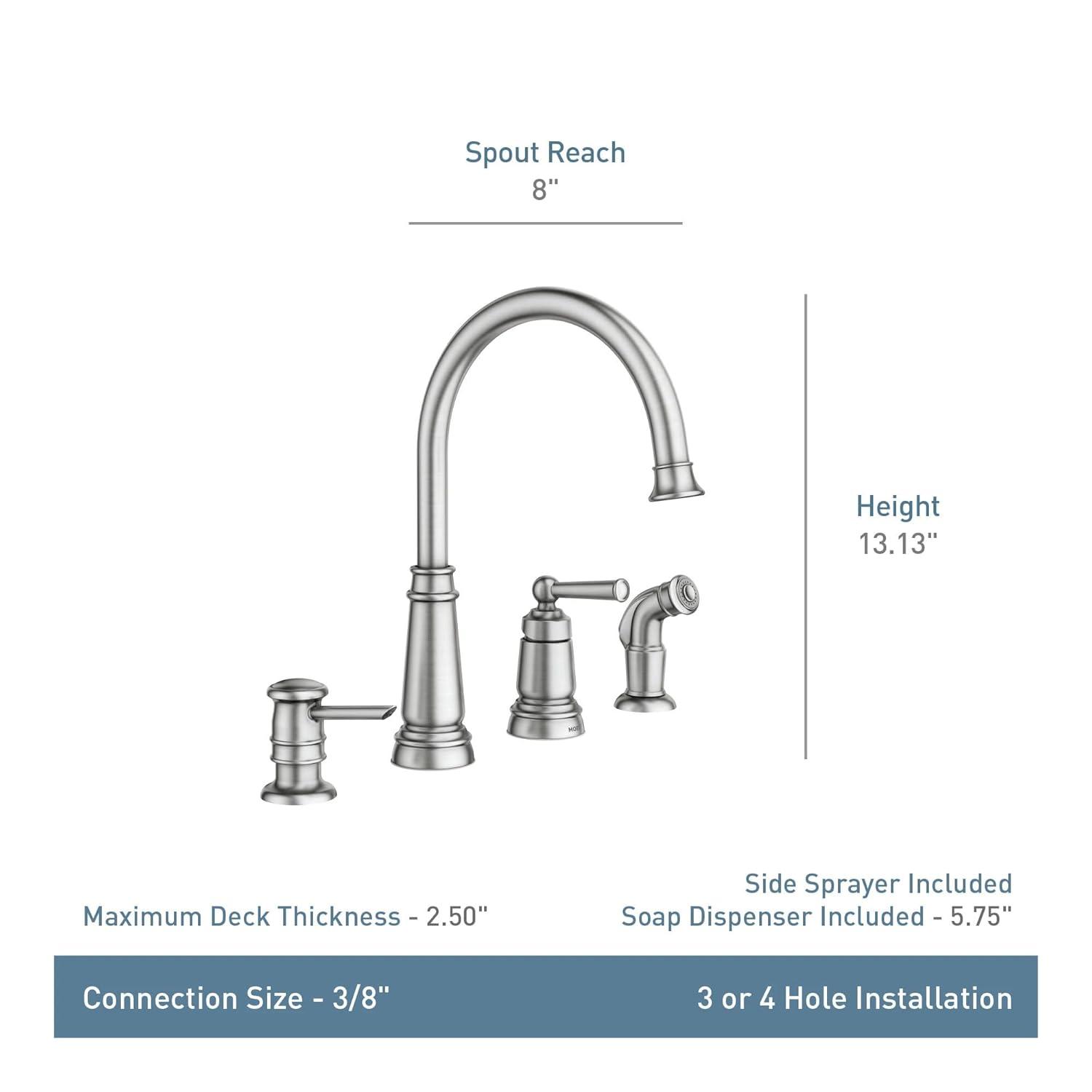 Spot Resist Stainless Steel High Arc Kitchen Faucet with Side Sprayer and Soap Dispenser