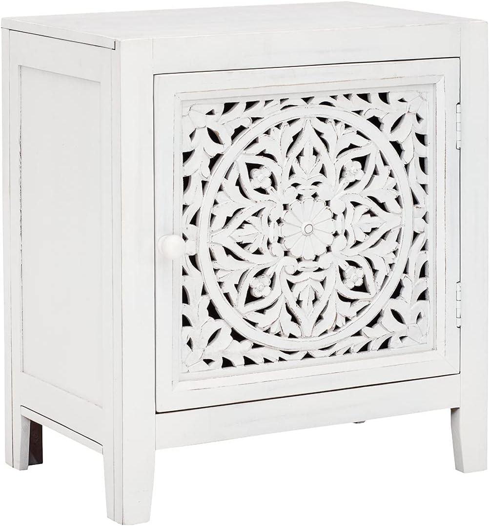 Fossil Ridge Accent Cabinet White - Signature Design by Ashley: Antique Floral Carved, Storage Shelf