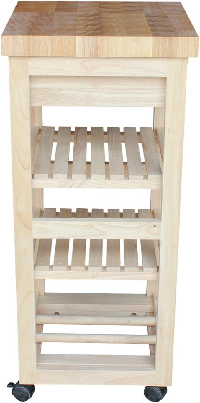 Solid Wood Unfinished Butcher Block Kitchen Cart with Wine Storage