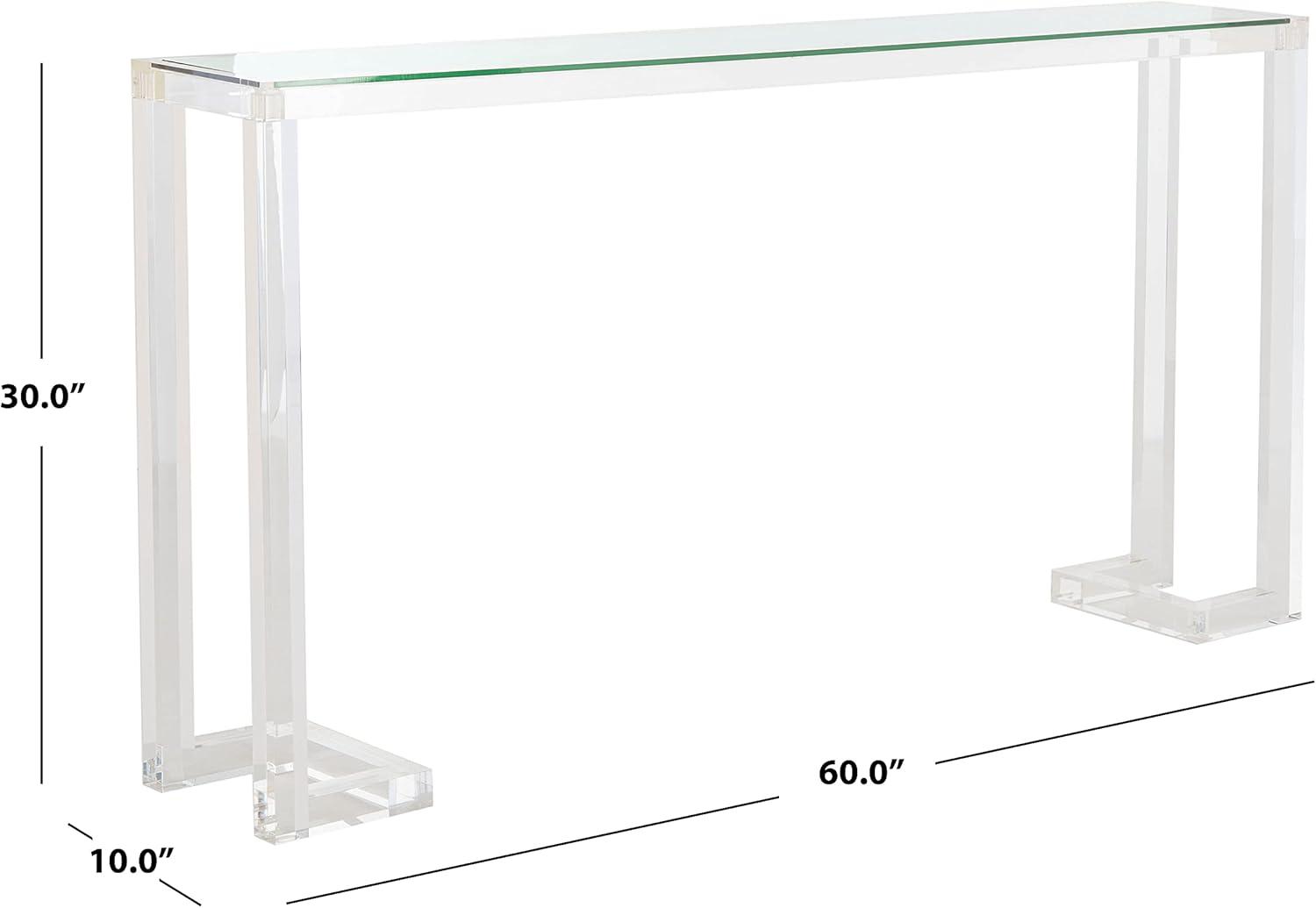 Transitional Clear Acrylic and Glass Console Table with Greek Key Design