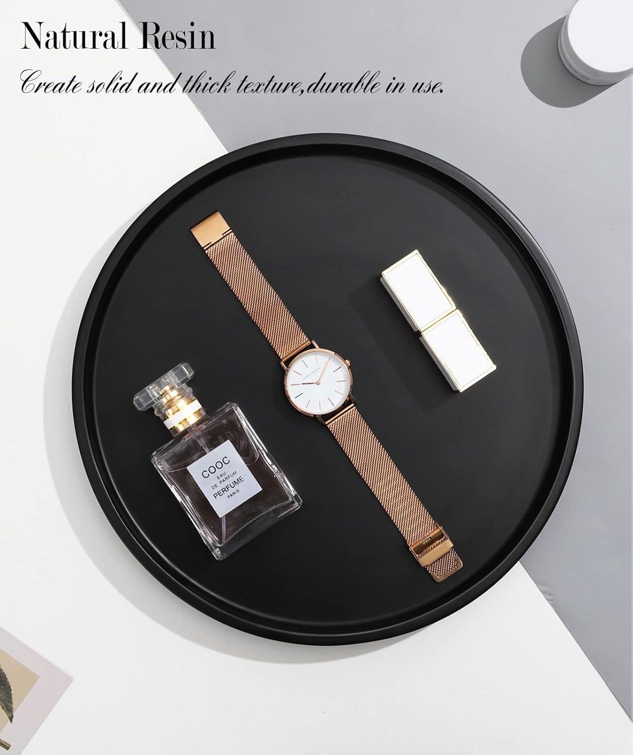 Shinowa Vanity Tray, Resin Bathroom Decorative Tray Catchall Organizer Jewelry Dish Tray for Bathroom Bedroom Counter-top Vanity Organization Vanity Table Jewelry Organizer, Matte Black