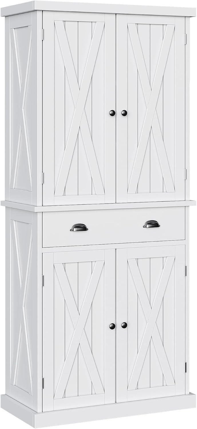 Gracie Oaks Sneyd 72" H Wood Farmhouse Kitchen Pantry Cabinet with Adjustable Shelves & Drawer