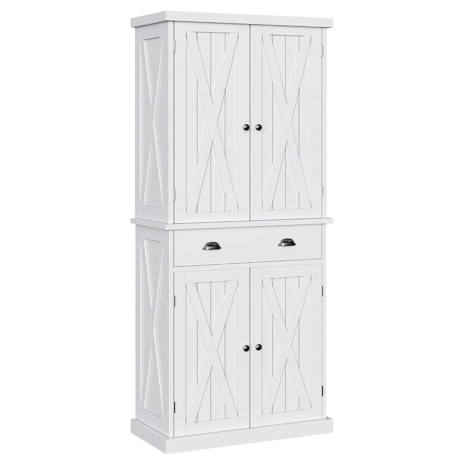 Gracie Oaks Sneyd 72" H Wood Farmhouse Kitchen Pantry Cabinet with Adjustable Shelves & Drawer