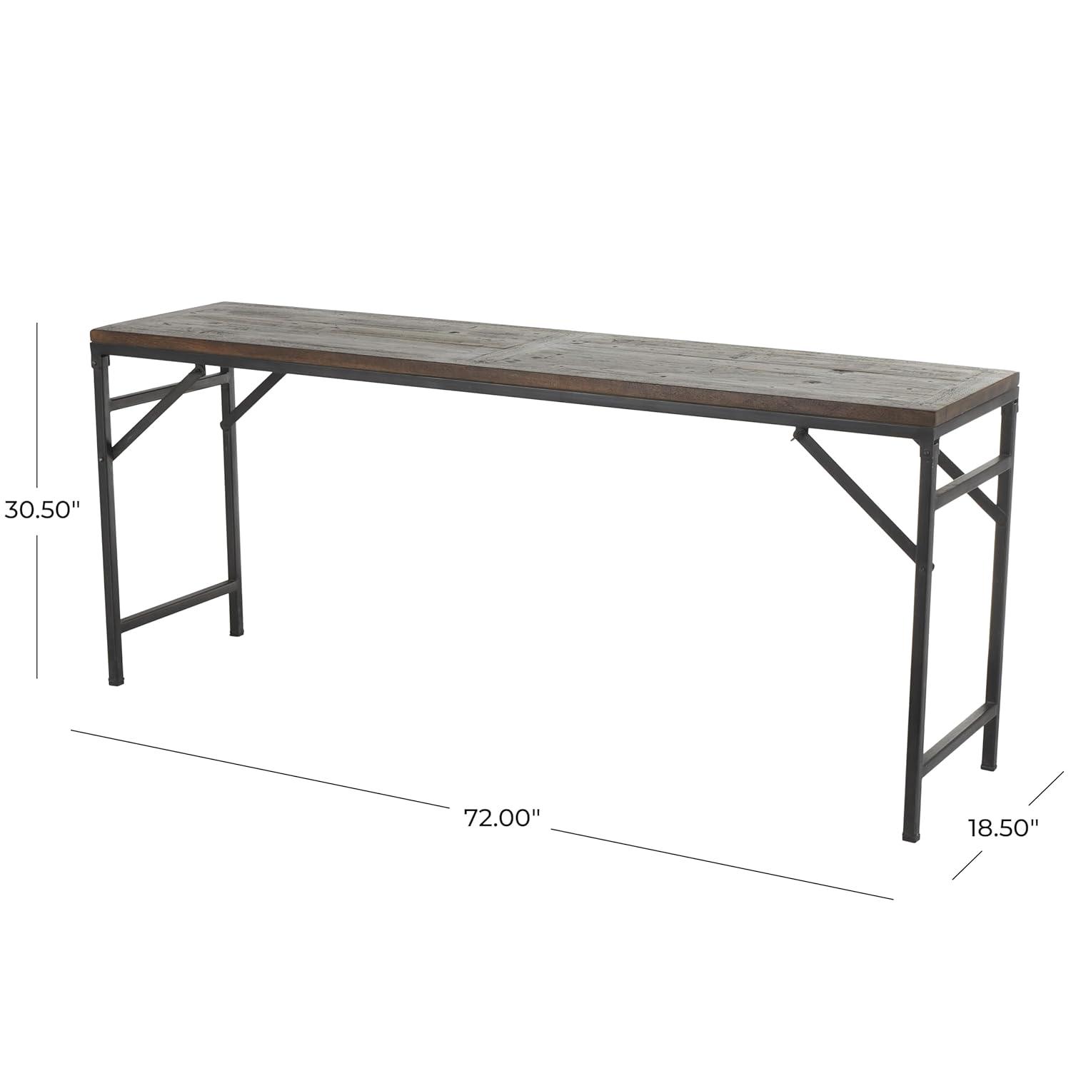 Union Rustic Corneau Wood Minimalistic Dark Brown Console Table with Black Metal Legs