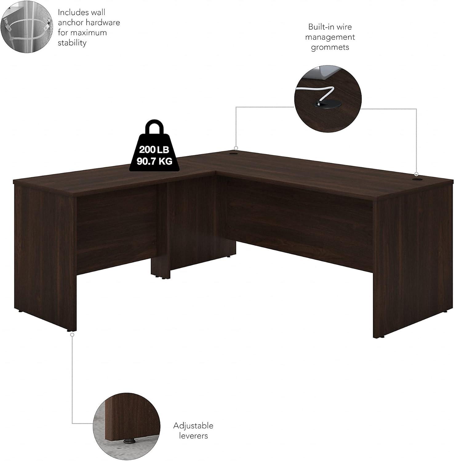 Studio C 72W x 30D L Shaped Desk with Drawers in Black Walnut - Engineered Wood