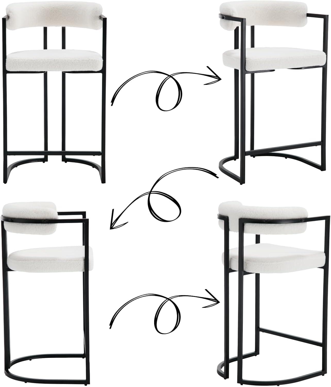 Modern Upholstered Hollow Bar Stool With Armrests And Footrests, Barrel High Bar Stools