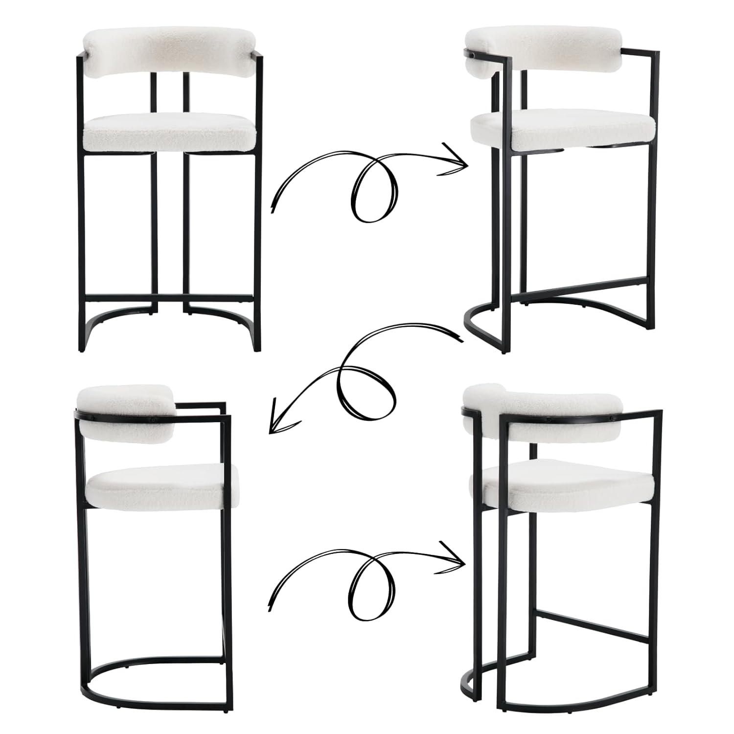 Ivy Bronx Modern Upholstered Hollow Bar Stool With Armrests And Footrests, Barrel High Stools (Set of 2)