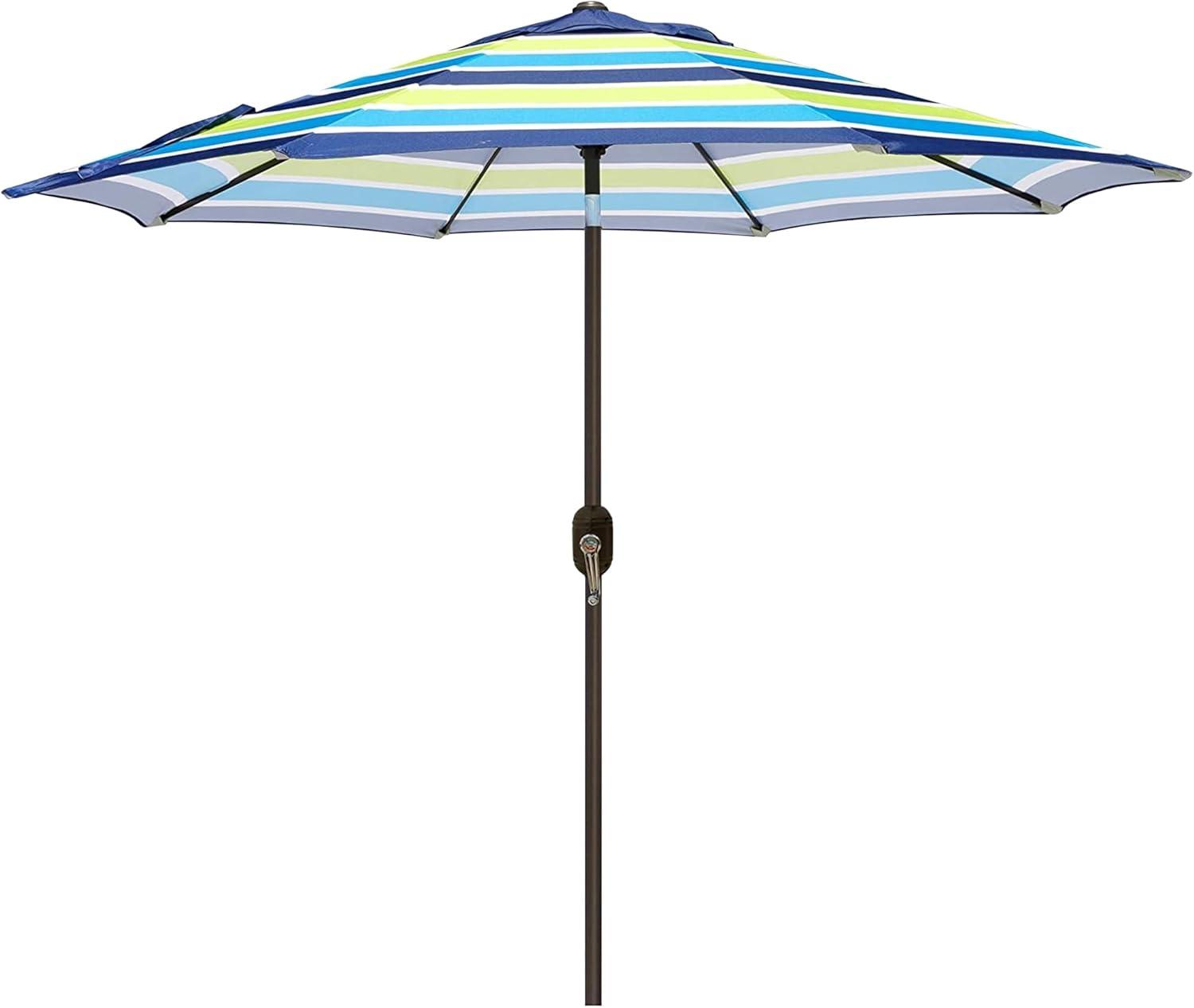 9 ft. Blue and Green Striped Outdoor Patio Umbrella with Tilt and Crank