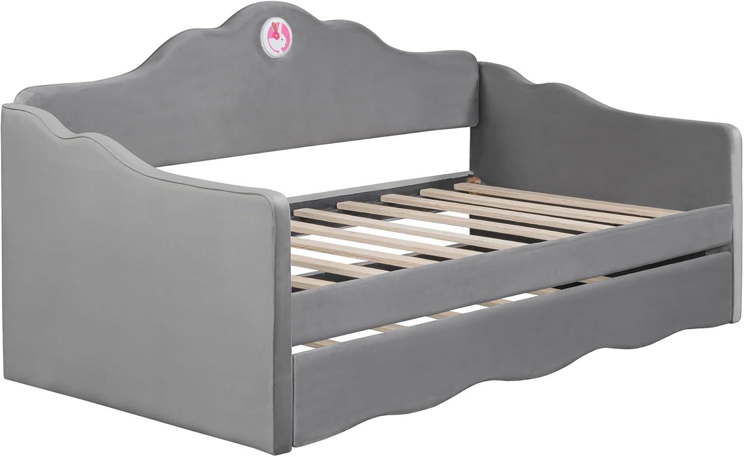 Ball & Cast Upholstered Twin Size Daybed with Trundle, Sofa Bed Frame with Wave-Shaped Back & Arm & Wood Slat Support, No Box Spring Needed, Gray