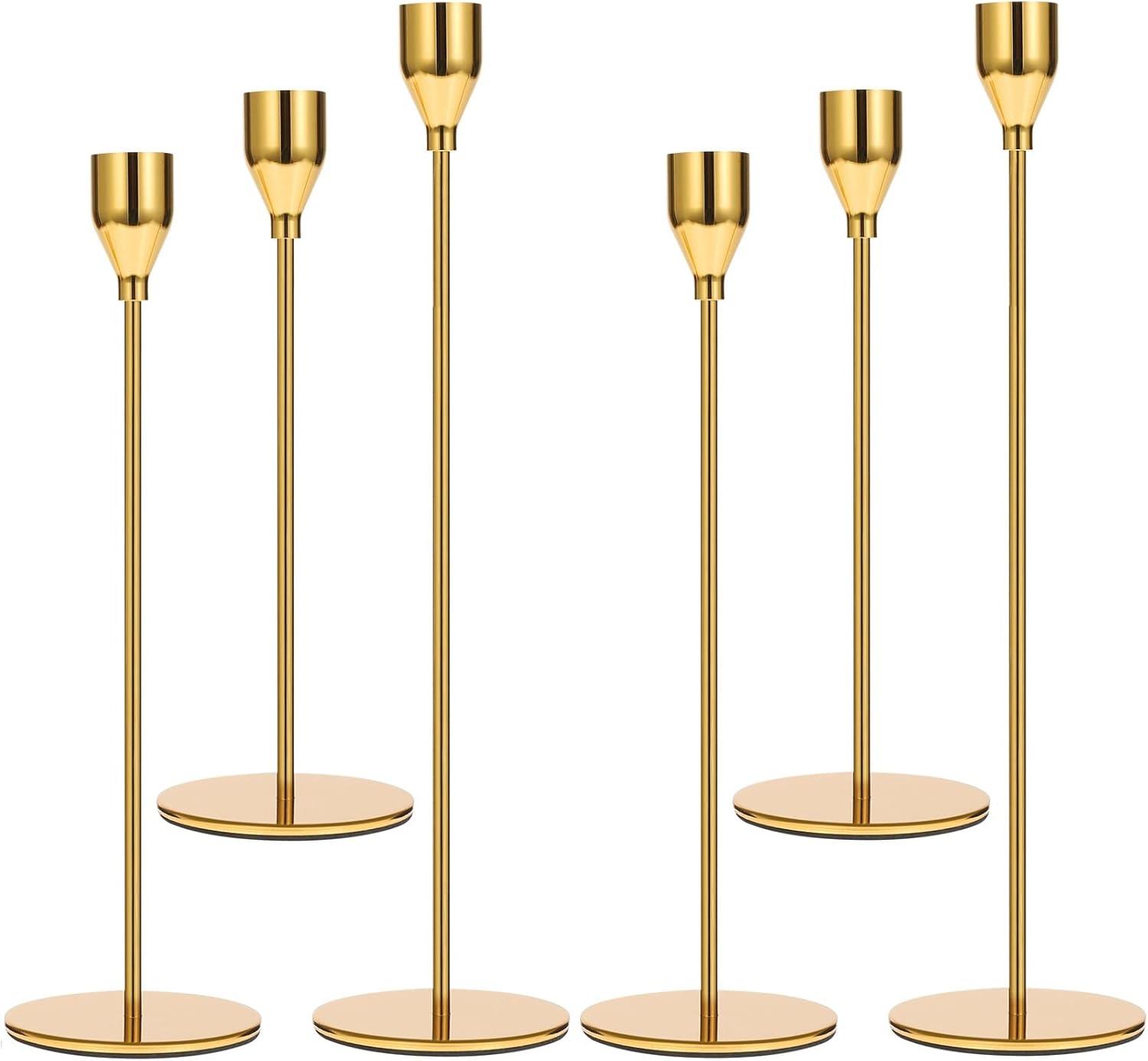 Taper Candlestick Holders Set of 6 | Decorative Candlestick Holders for Home Decor, Wedding, Dinning, Parties, Anniversary, Bathroom