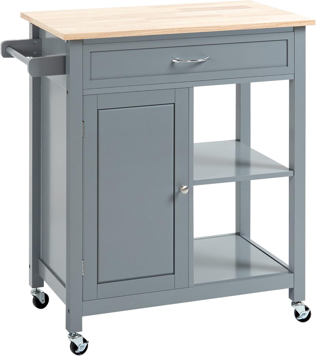 Tookss Kitchen Island On Wheels, Rolling Kitchen Cart With 2 Drawers, Wood Top, 2 Shelves, Door Cabinet, Mobile Kitchen Island For Dining Room Restaurant Kitchen