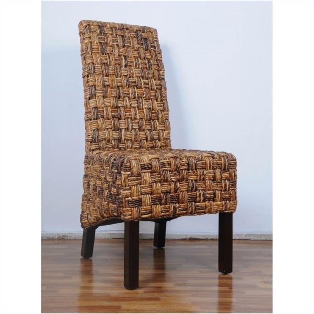 Bowery Hill 40"H Coastal Wicker / Rattan Dining Chair in Brown (Set of 2)