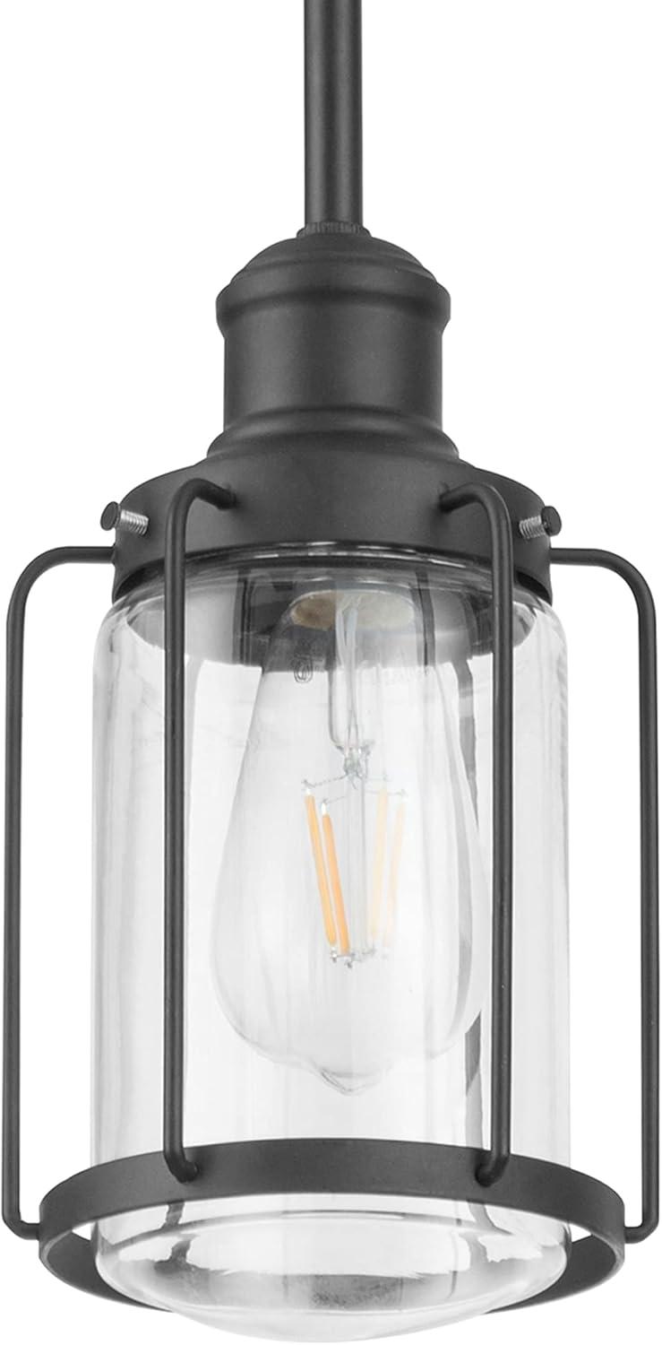 Matte Black Industrial Farmhouse Pendant Light with Clear Glass Shade