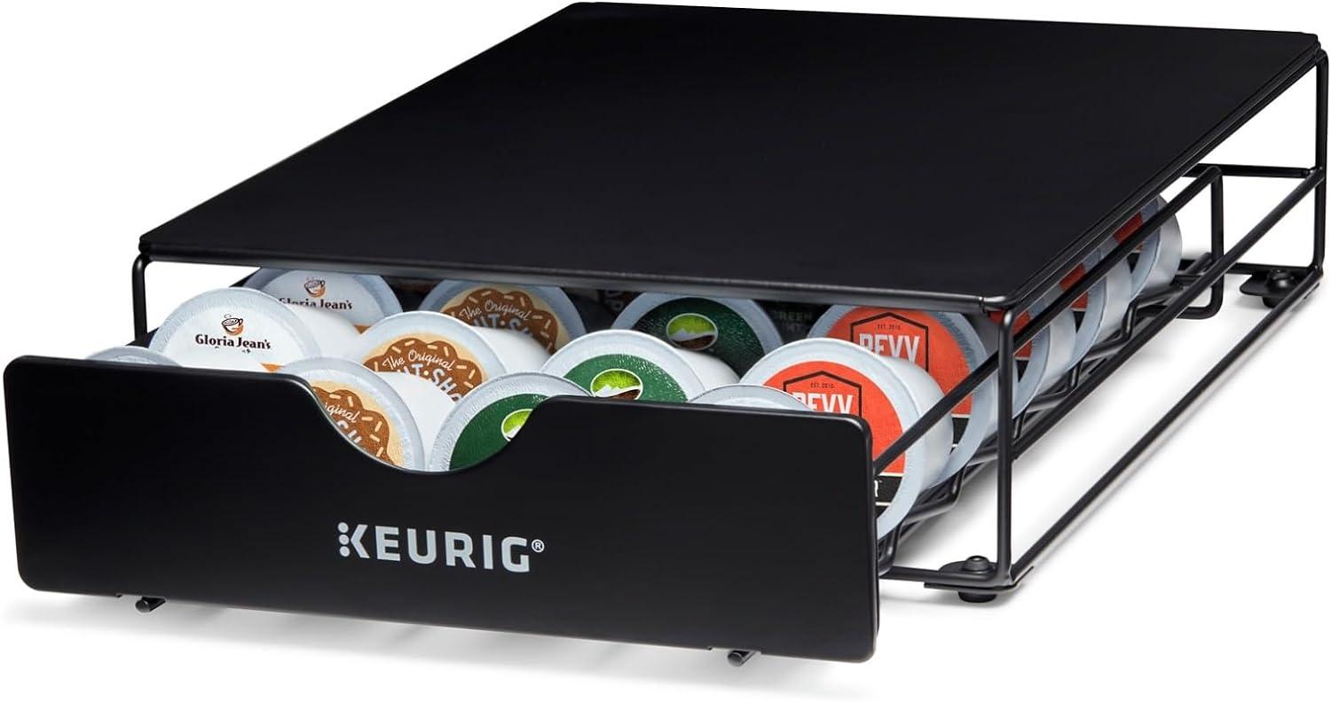 Keurig Non-Rolling 24ct Coffee Pod Storage Drawer: Black Metal K-Cup Organizer, Freestanding Kitchen Rack