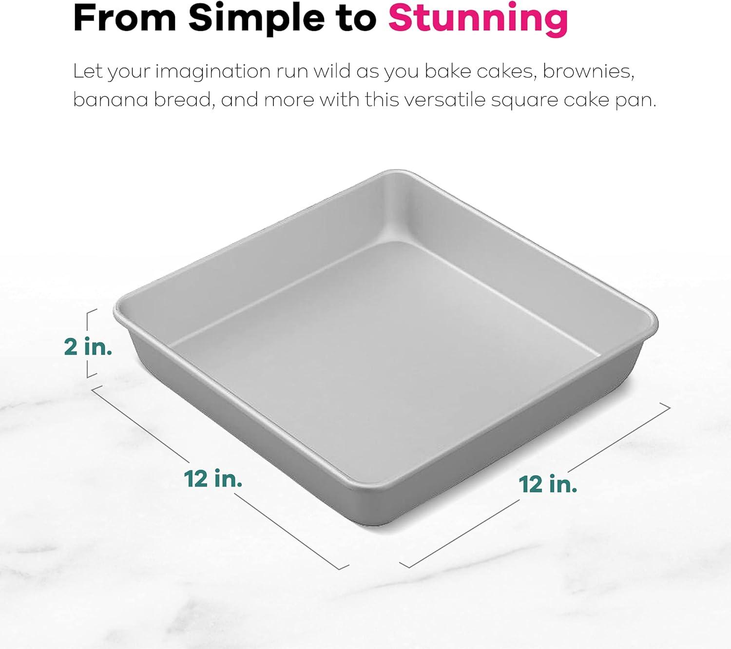 Performance Aluminum Square Cake and Brownie Pan, 12 x 12 inches, Silver