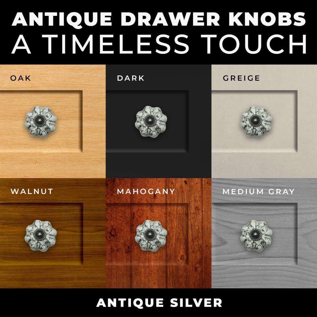 10 pcs Antique Silver Gray Ceramic Pumpkin Cabinet Knobs with Solid Metal Core for Cabinets, Drawers, Dressers, Closets