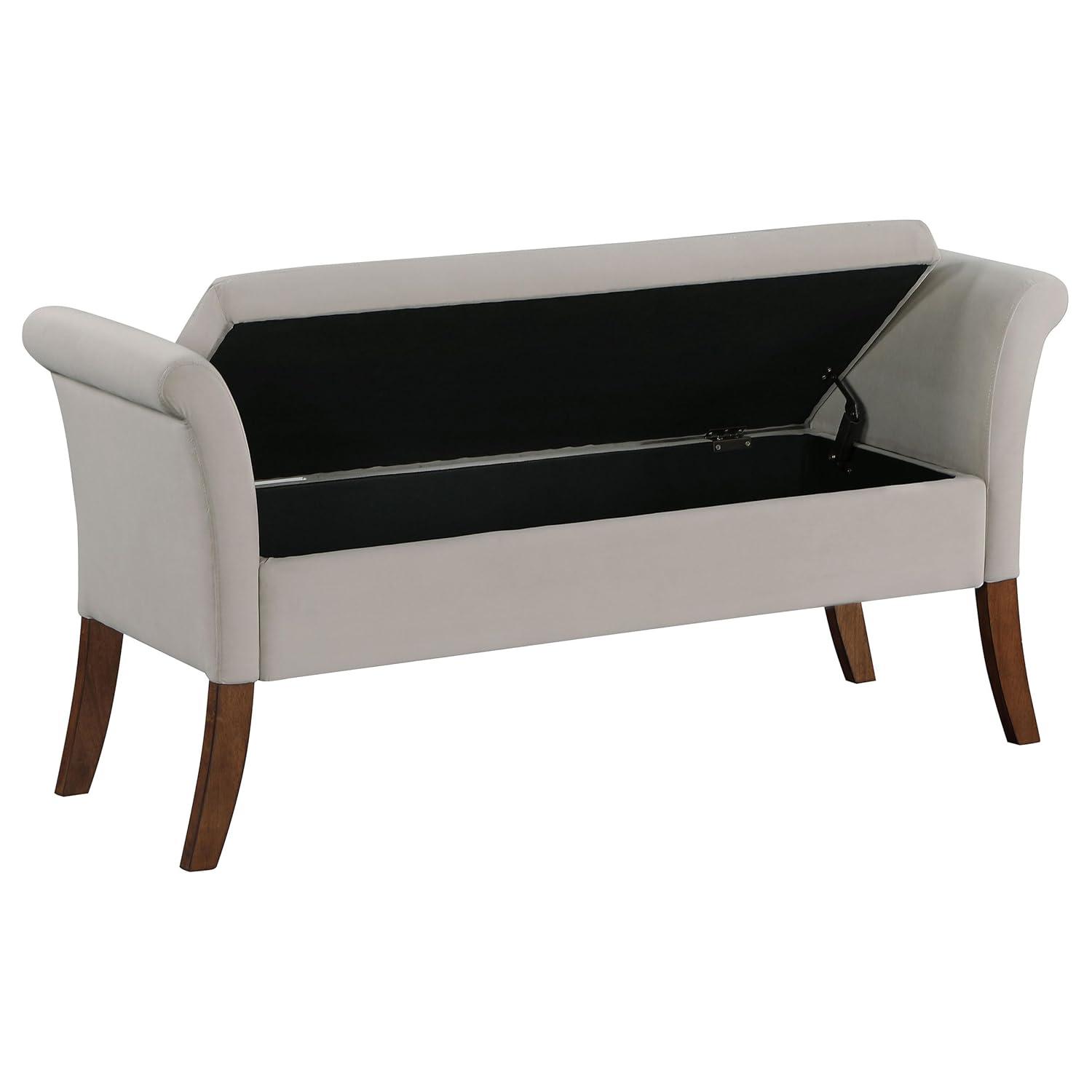 Coaster Farrah Velvet Upholstered Rolled Arms Storage Bench in Beige and Brown