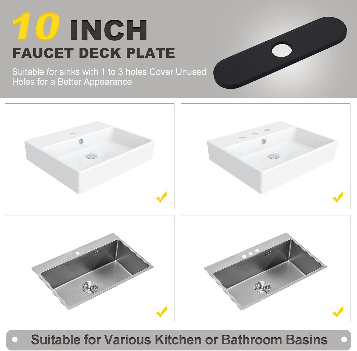 10" Matte Black Stainless Steel Kitchen Sink Faucet Hole Cover Deck Plate