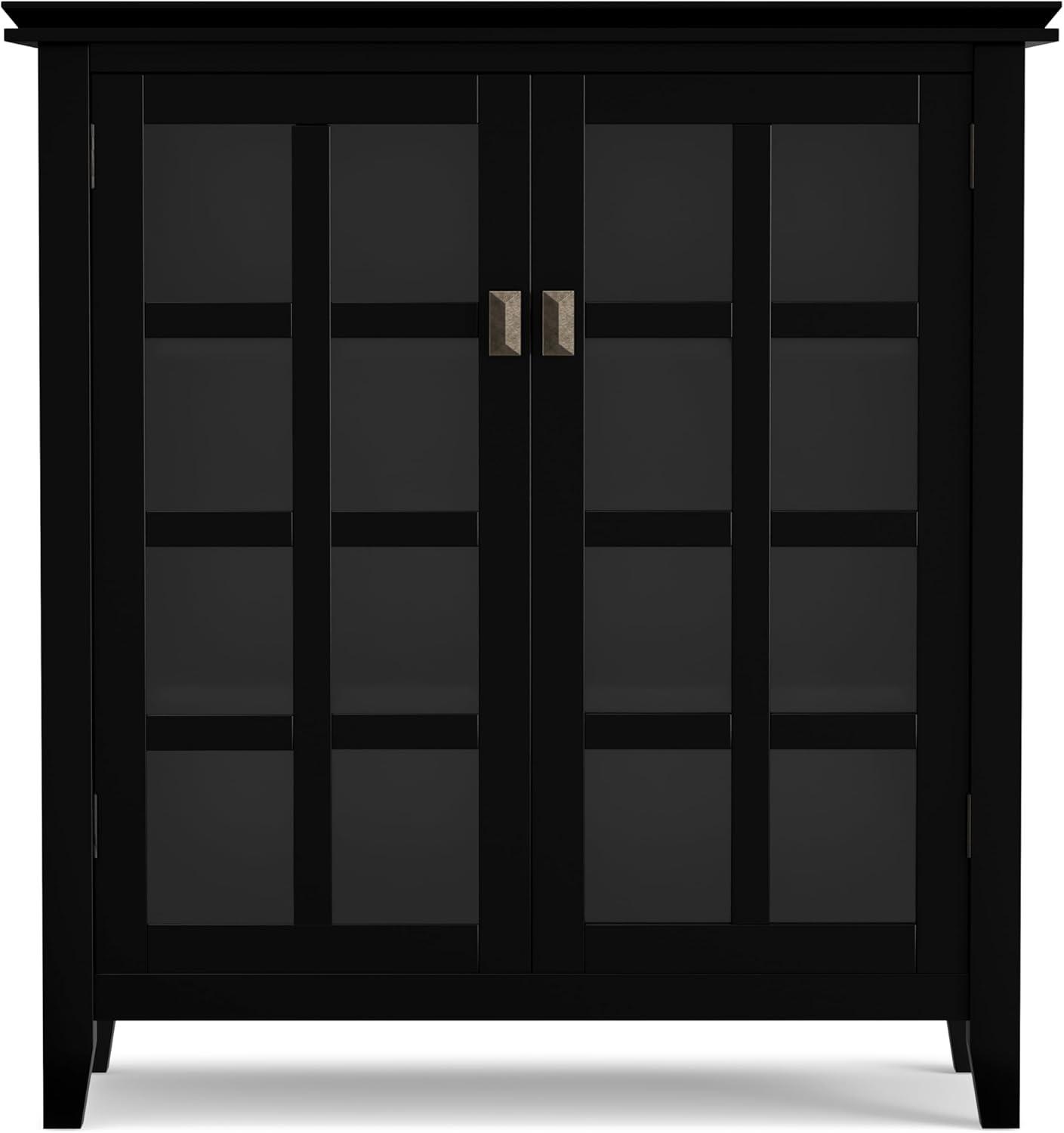 Simpli Home Artisan 38"W Solid Wood 4-Shelf Medium Storage Cabinet with Glass Doors and Adjustable Shelves