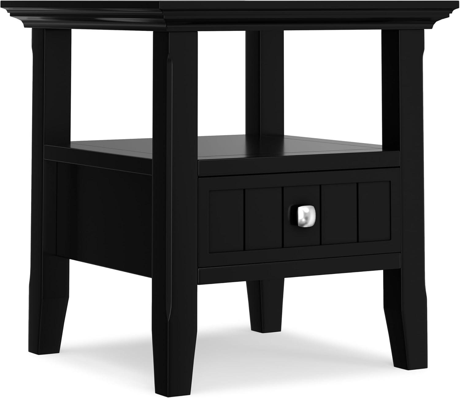 Simpli Home Acadian Solid Wood Transitional End Table with Drawer and Open Shelf