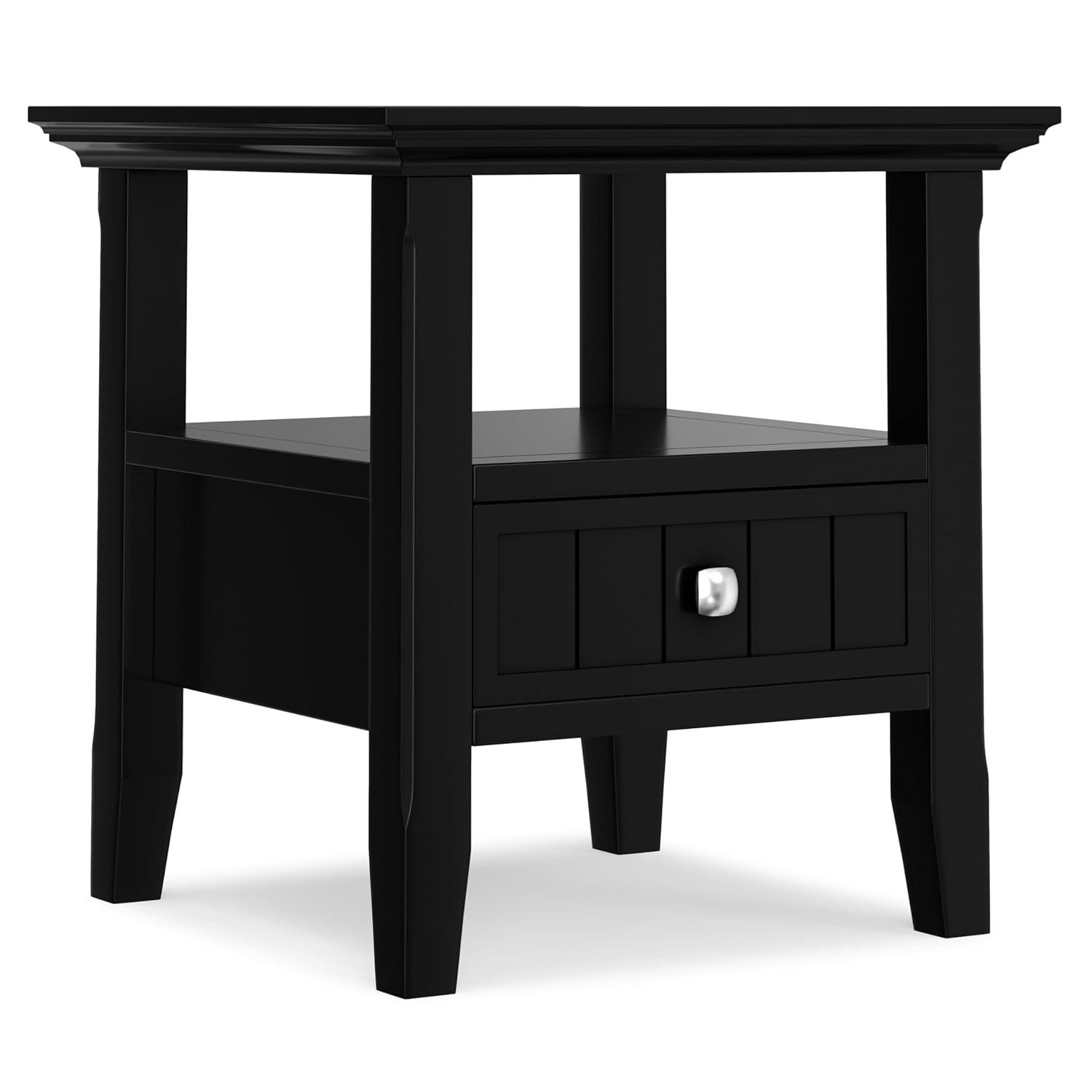 Simpli Home Acadian Solid Wood Transitional End Table with Drawer and Open Shelf