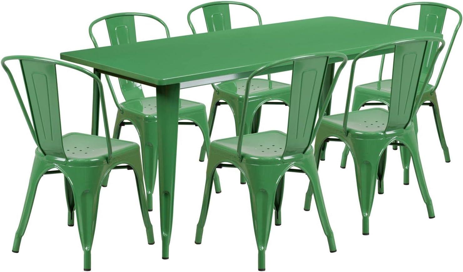 Flash Furniture Commercial Grade 31.5" x 63" Rectangular Black Metal Indoor-Outdoor Table Set with 6 Stack Chairs