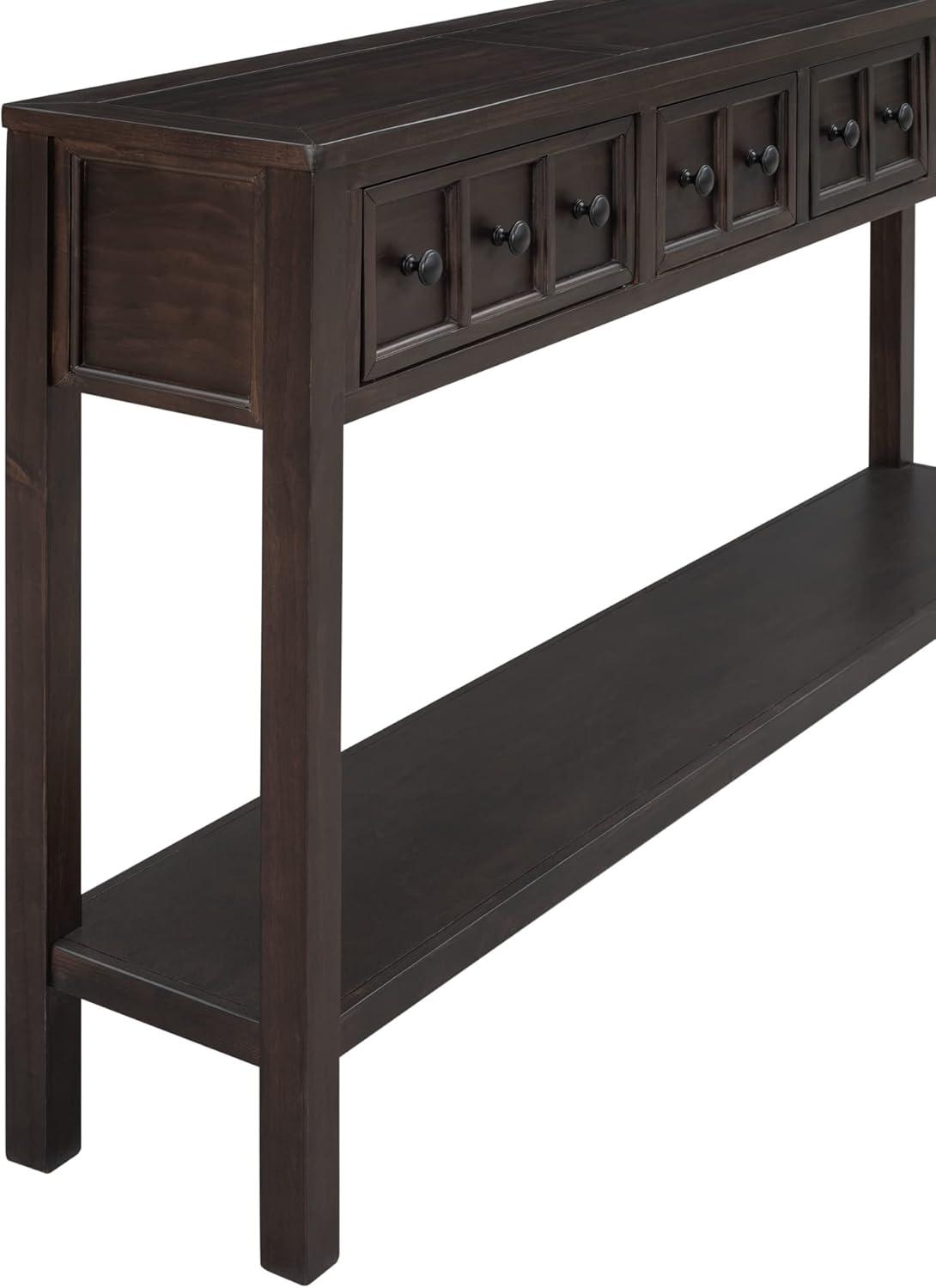 Merax Long Entryway Console Table with 4 Storage Drawers, 60" Solid Wood Sofa Table with Bottom Shelf, for Living Room Hallway, Espresso