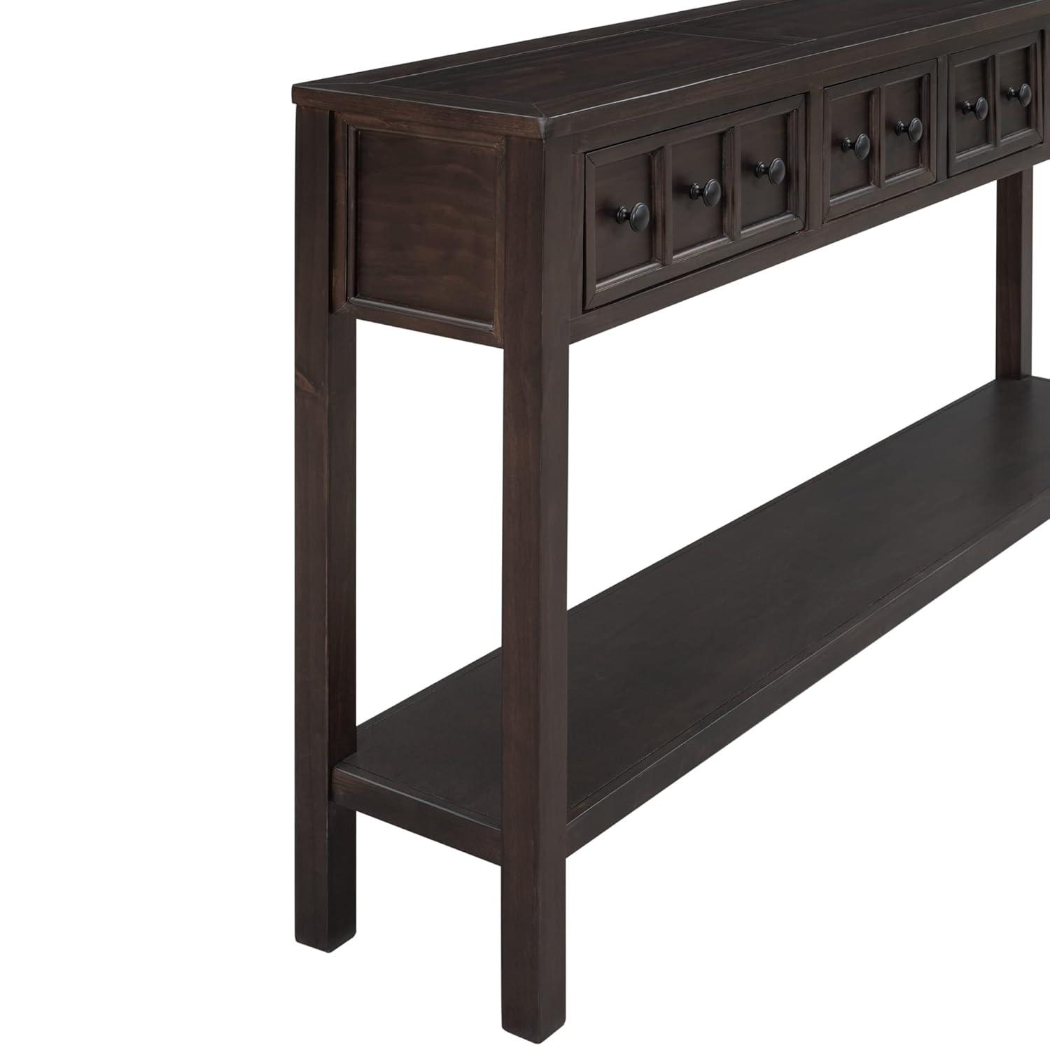 Merax Long Entryway Console Table with 4 Storage Drawers, 60" Solid Wood Sofa Table with Bottom Shelf, for Living Room Hallway, Espresso
