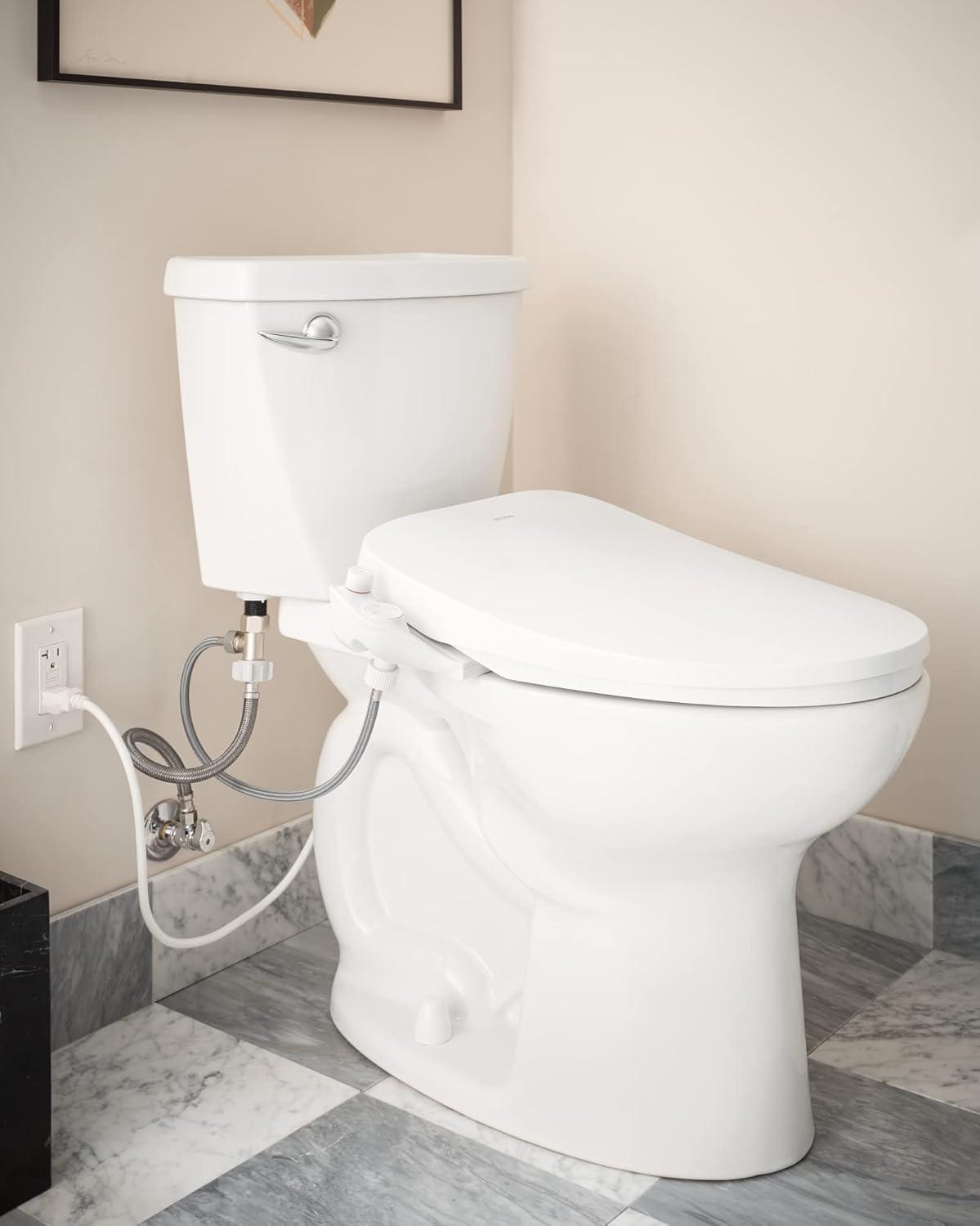 White Electronic Bidet Toilet Seat with Heated Water and Night Light