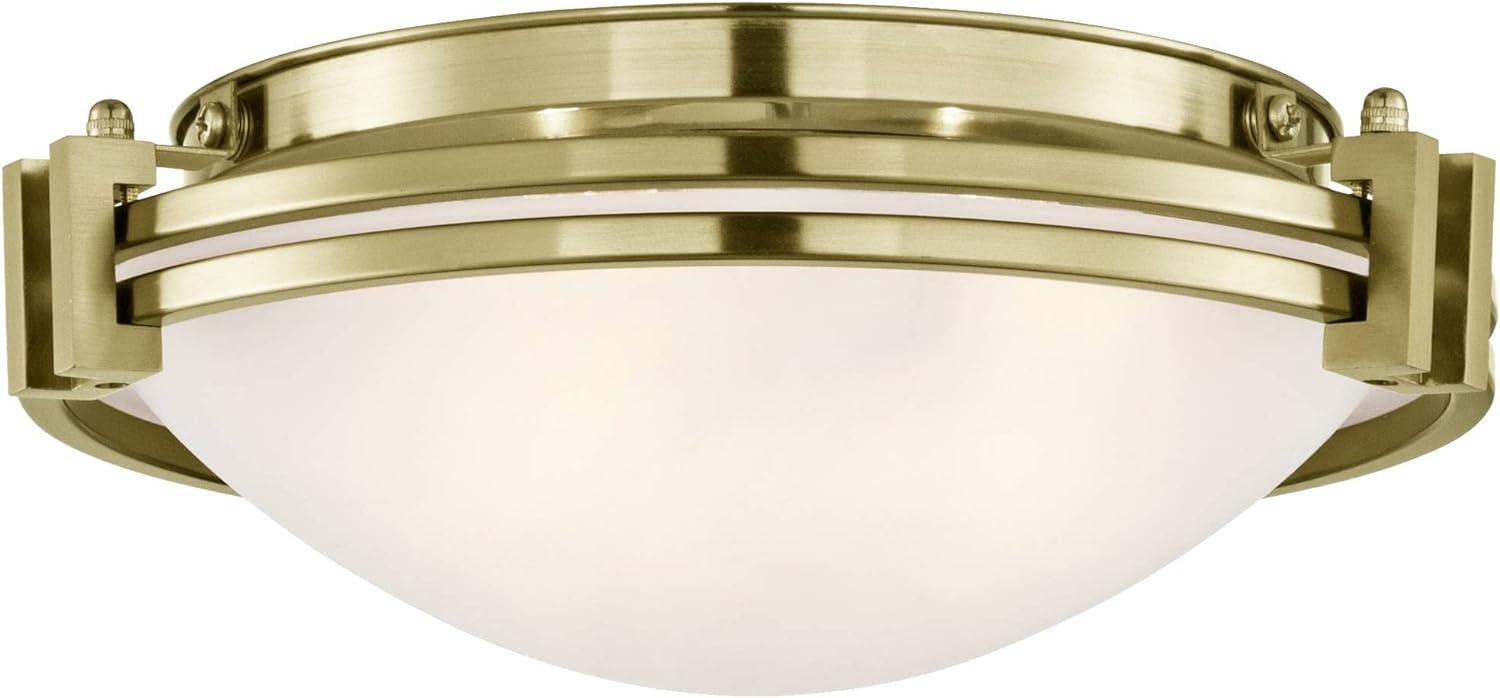 Deco Inspired 16" Warm Brass Flush Mount with Satin White Glass Bowl