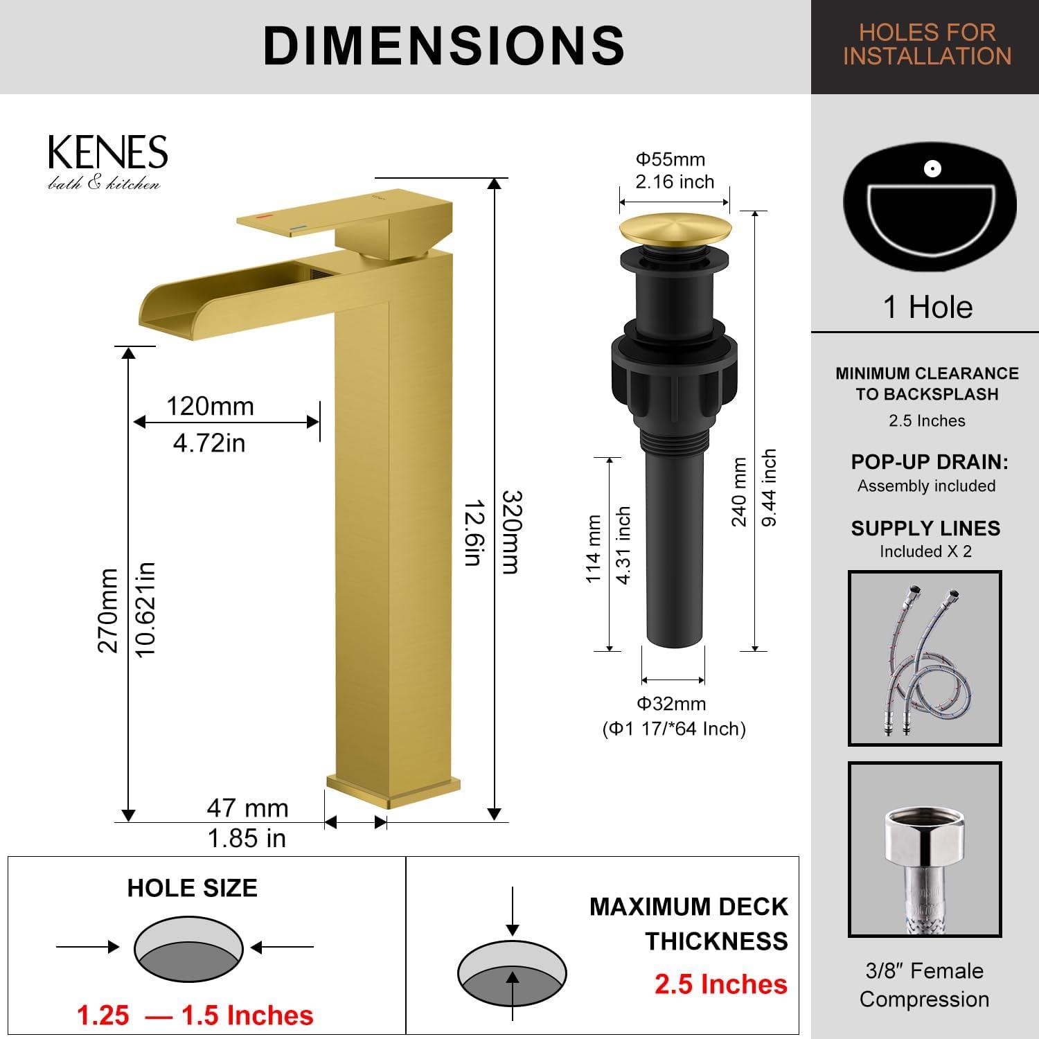 Brushed Gold Tall Stainless Steel Waterfall Bathroom Faucet