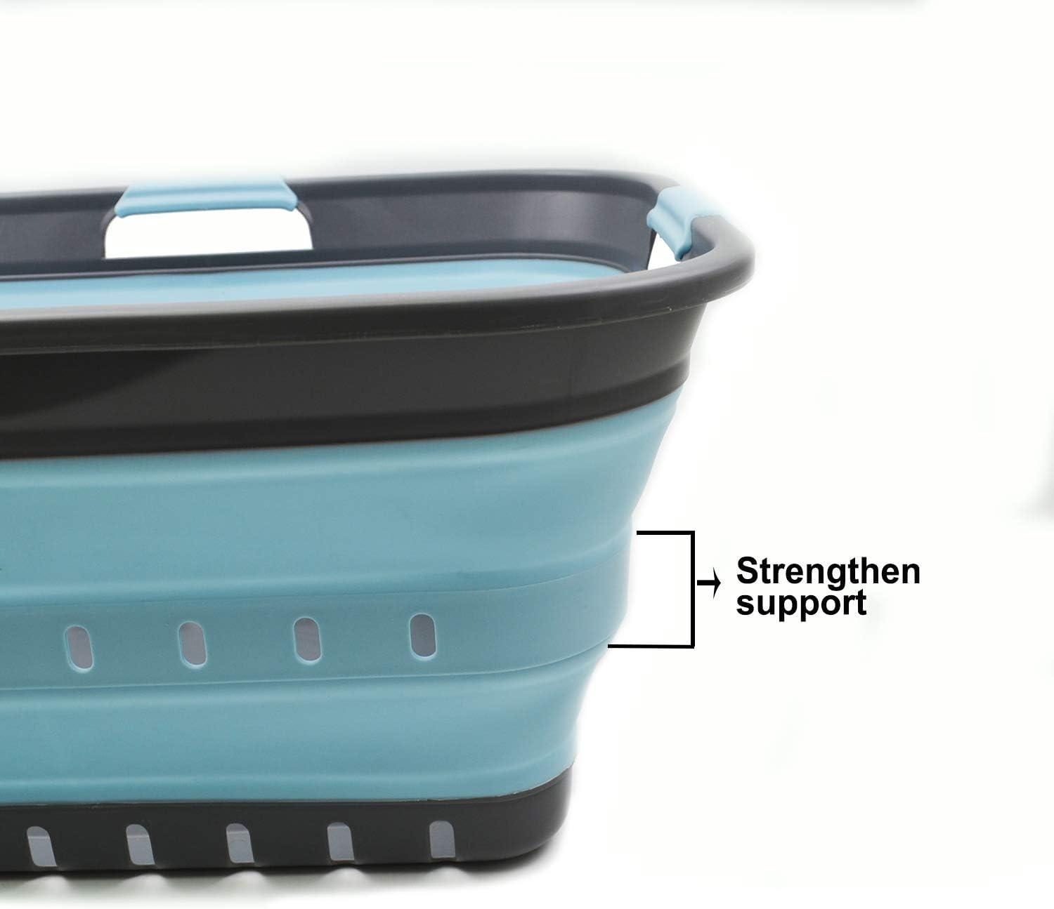 SAMMART 42L (11 gallon) Collapsible Plastic Laundry Basket, Grey/Sea Angel