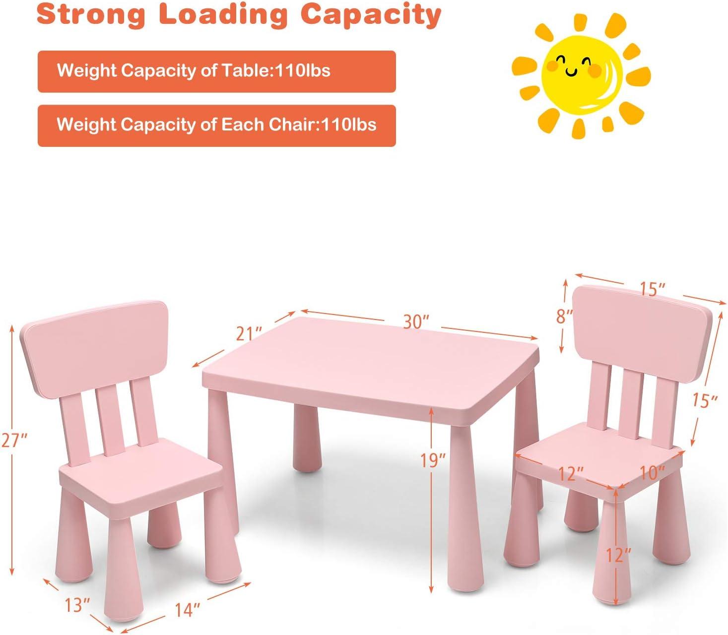 Kids Table and Chair Set 3-Piece Set Toddler Furniture Pink