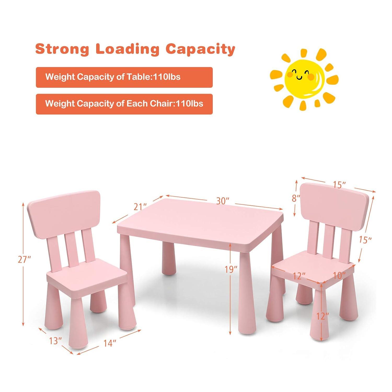 Kids Table and Chair Set 3-Piece Set Toddler Furniture Pink